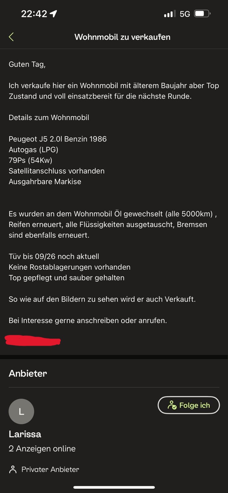 Anzeige des Wohnmobils Peugeot J5