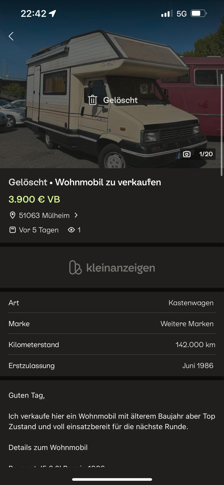Anzeige des Wohnmobils Peugeot J5