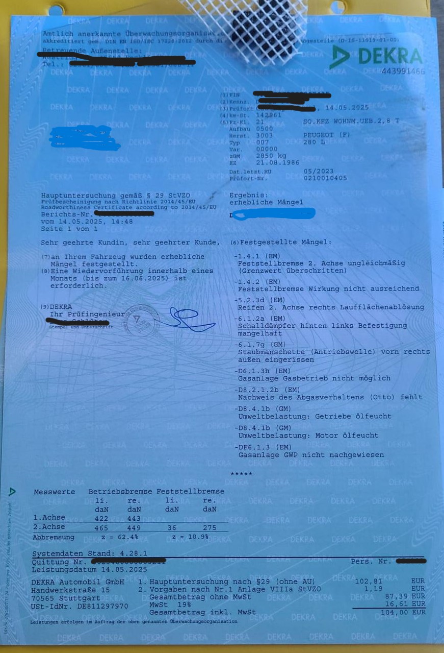 TÜV-Mängelbericht DEKRA